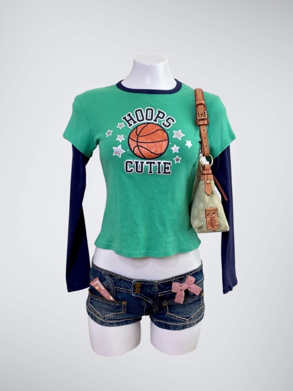Y2k Arizona Sporty “Hoops Cutie” Graphic Faux Layered Long Sleeves Top